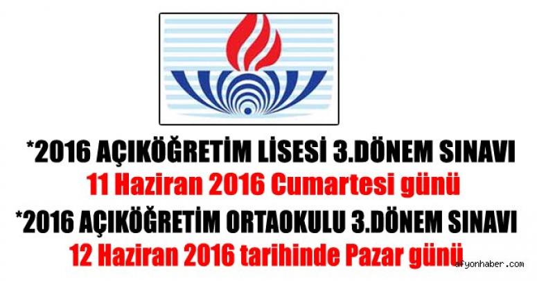 2016 AÇIKÖĞRETİM LİSESİ 3.DÖNEM SINAVI