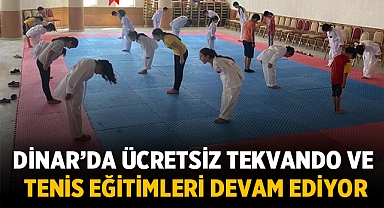 Dinar'da ücretsiz tekvando ve tenis eğitimleri devam ediyor
