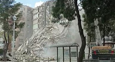 Şanlıurfa'da hasarlı bina kontrollü şekilde yıkıldı