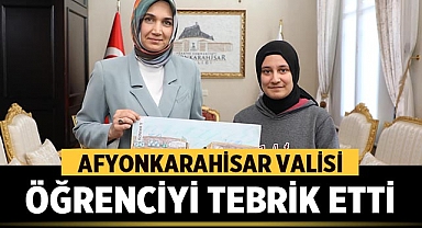 Afyonkarahisar Valisi derece alan öğrenciyi tebrik etti