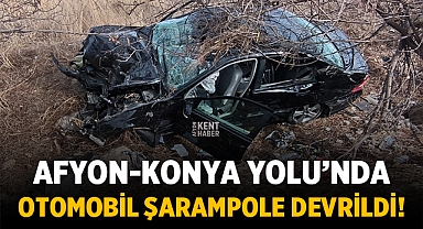 Afyonkarahisar- Konya Yolunda Trafik Kazası: Lüks Otomobil Şarampole Devrildi!