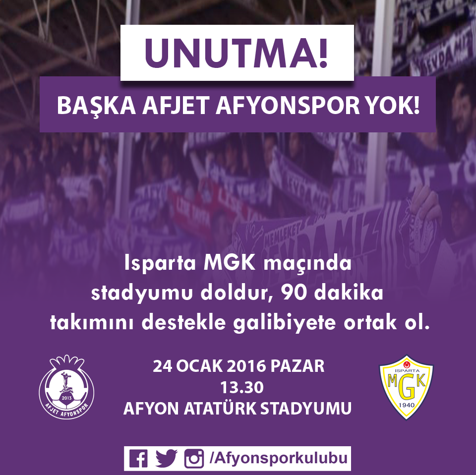 Afjet Afyonspor Isparta'yı Konuk Ediyor