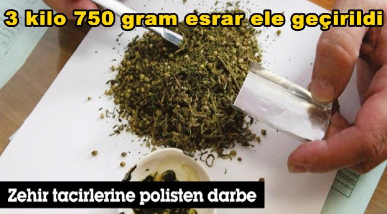 3 kilo 750 gram esrar ele geçirildi